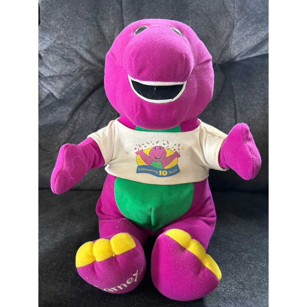 Vintage 1998 Playskool Barney Talking Plush 10th Anniversary Dinosaur WORKS